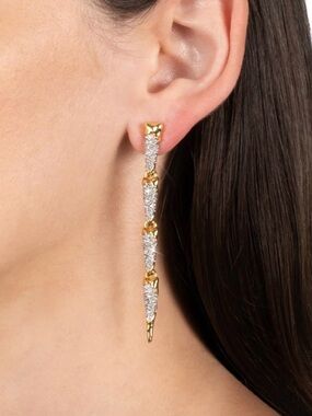 Solanales Crystal Spear Linear Earrings 14k Gold Plate Clear C Z JL16